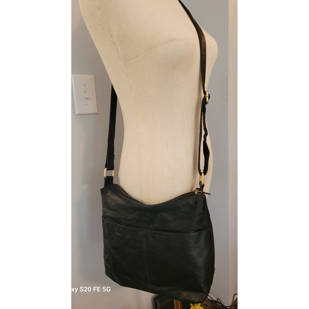 VTG American Leather Works Black Leather Adjustable Crossbody Bag Purse 90's Y2K